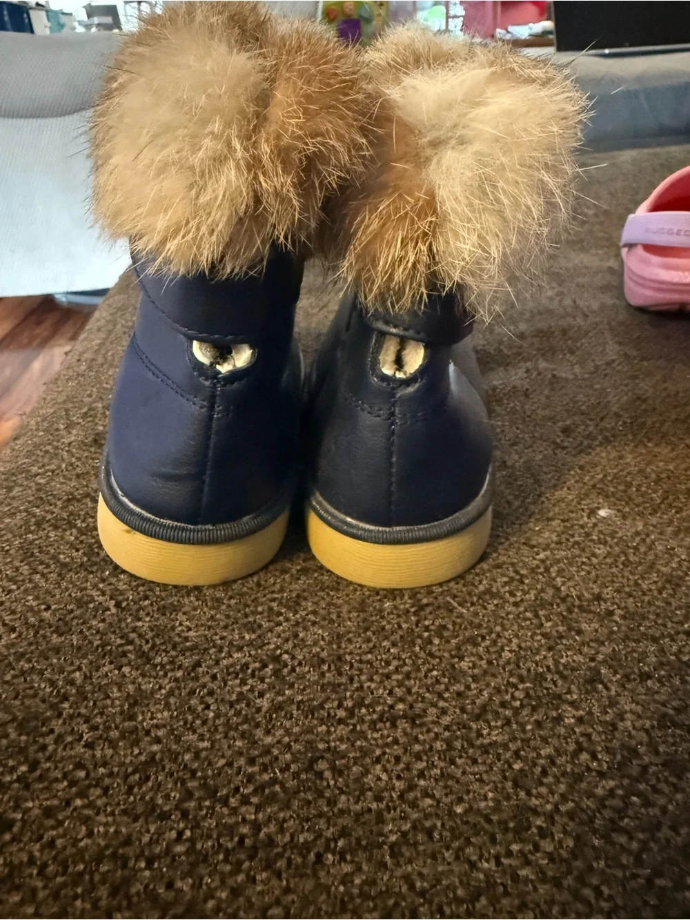 Kids Navy Faux-Fur Winter Boots